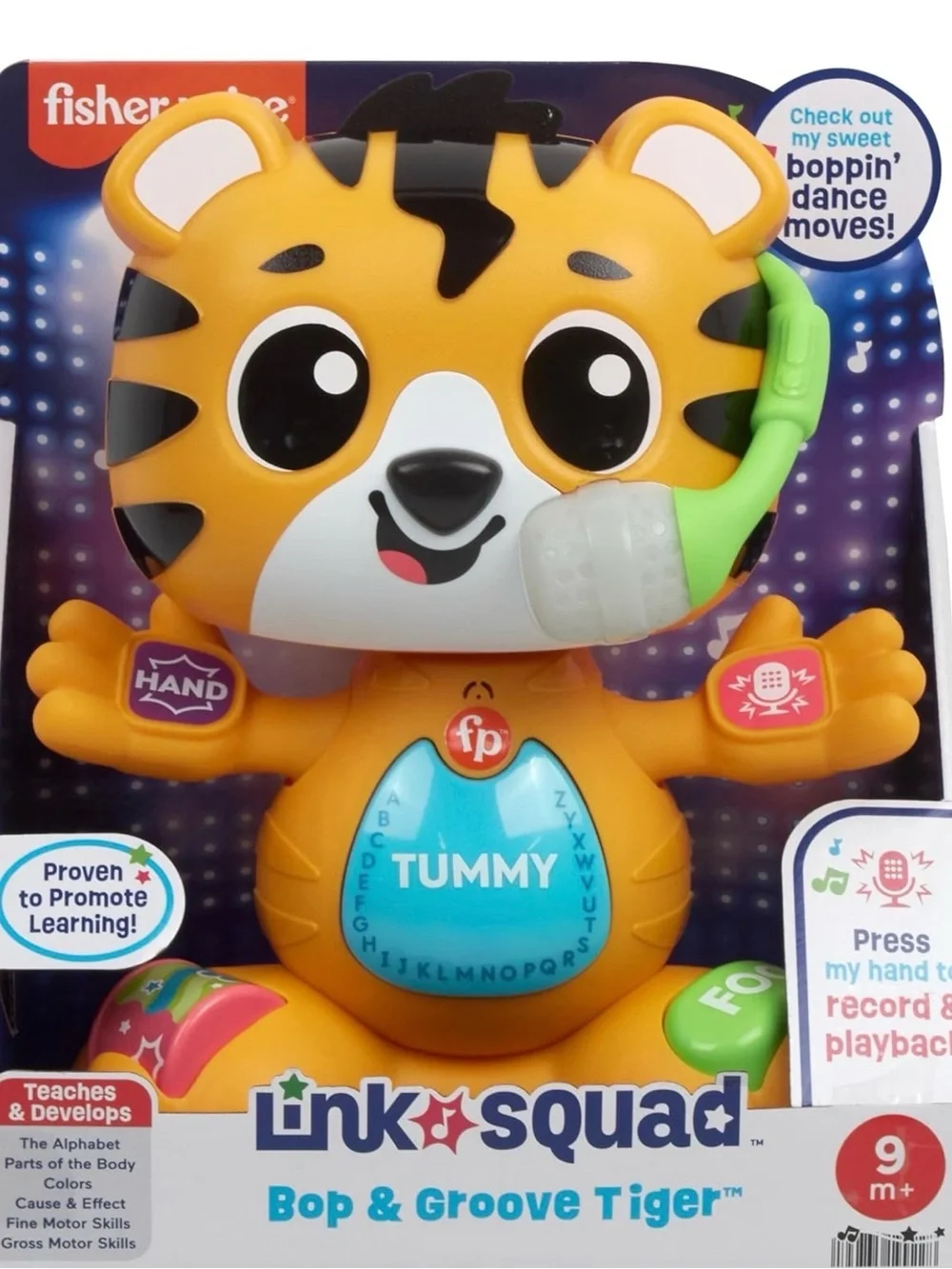 Fisher-Price Bop & Groove Tiger Toy - Orange, White, Black, Blue, Green